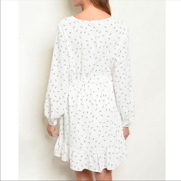 Ivory print Long Sleeve Ruffle Dress - Picture 2 of 3